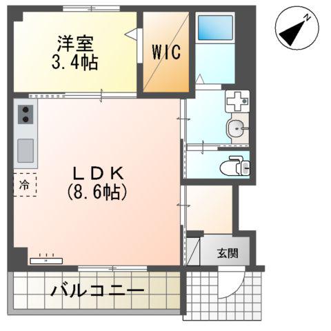 オレンジクレスト(1LDK/1階)の間取り写真