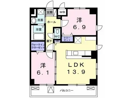 ベルベルデ レジデンス(2LDK/2階)の間取り写真