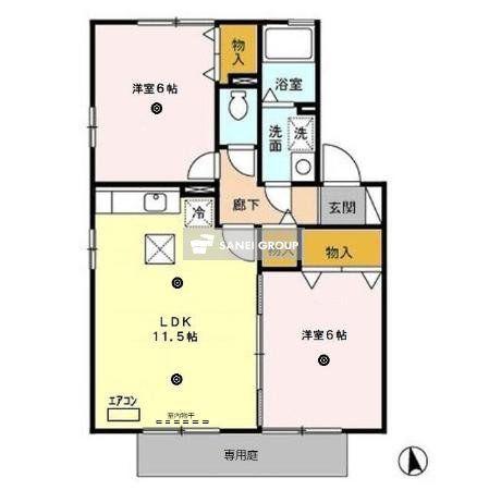 セジュール新町 B(2LDK/1階)の間取り写真