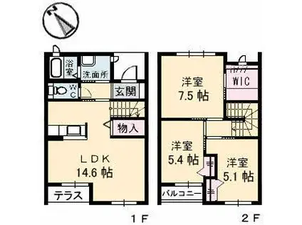 ユイメゾン太田 B(3LDK/1階)の間取り写真