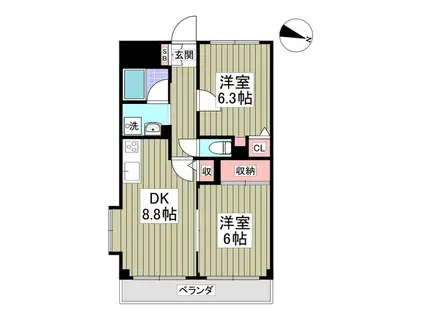 ドミールコンフォール親水公園(2DK/4階)の間取り写真