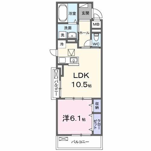 ベルヒルズノース(1LDK/1階)の間取り写真