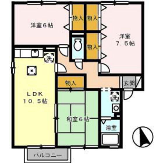 あかり A棟(3LDK/1階)の間取り写真