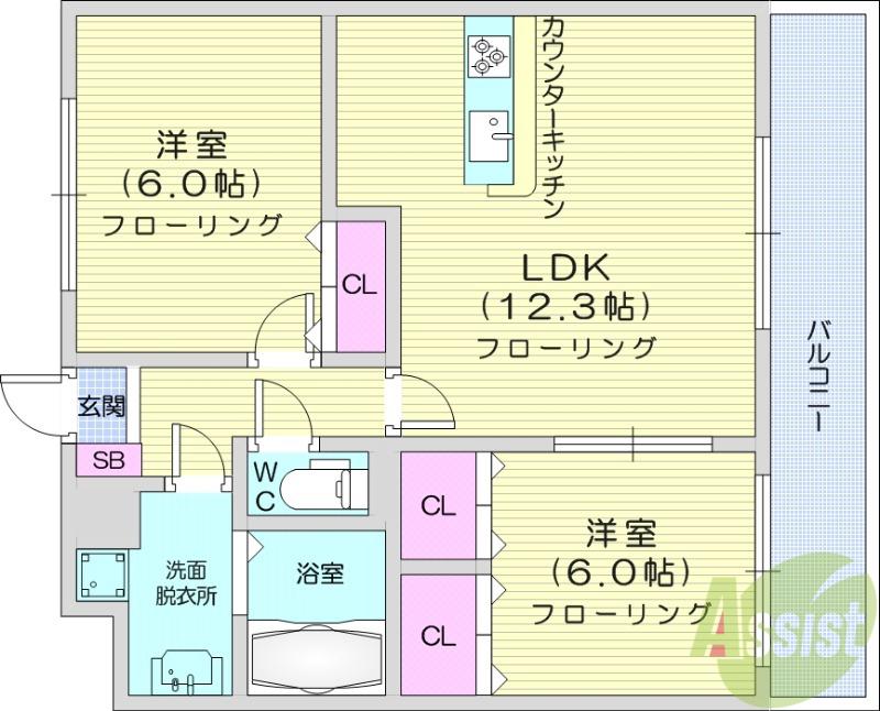 セロー明通館(2LDK/2階)の間取り写真
