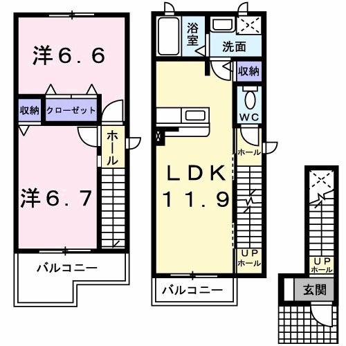 メゾンアルカンシエルI(2LDK/2階)の間取り写真