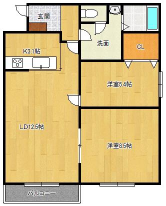 みずほ町ハイツ(2LDK/3階)の間取り写真
