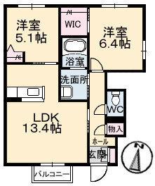 グランフォート B棟(2LDK/1階)の間取り写真