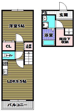 スリーハーブズ狭山2番館(1LDK/2階)の間取り写真