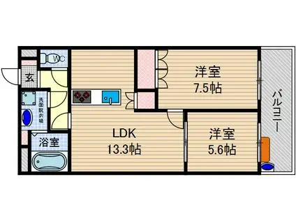 URBAN HILLS SAITOII(2LDK/1階)の間取り写真