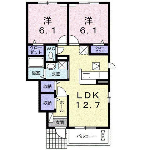 アンソレイユB(2LDK/1階)の間取り写真