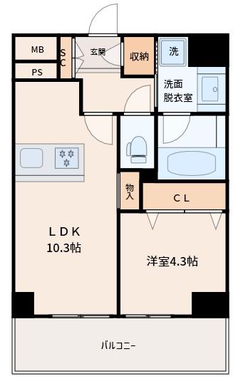 TERRACE RESIDENCE SHIN-OSAKA(1LDK/9階)の間取り写真
