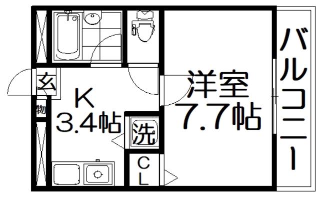 TAIHOレジデンス萱島(1K/1階)の間取り写真