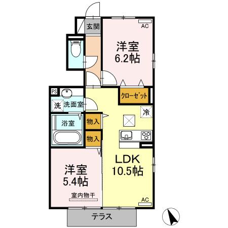 ジェネローソ(2LDK/1階)の間取り写真