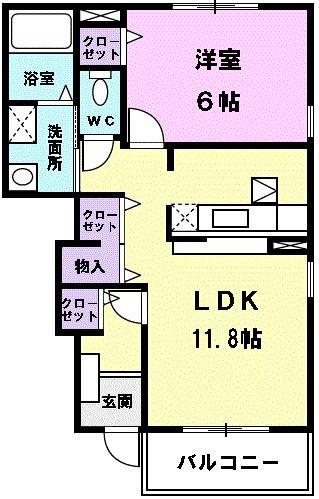 フェリーチェI(1LDK/1階)の間取り写真