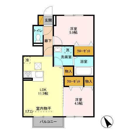 カーサ ソレイユ(2LDK/1階)の間取り写真