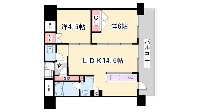 姫路ザ・レジデンス(2LDK/9階)の間取り写真