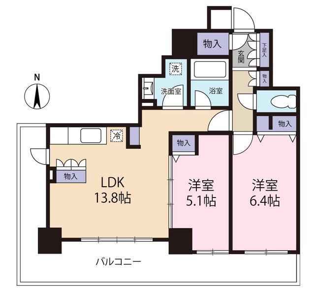 カスタリアタワー長堀橋(2LDK/3階)の間取り写真