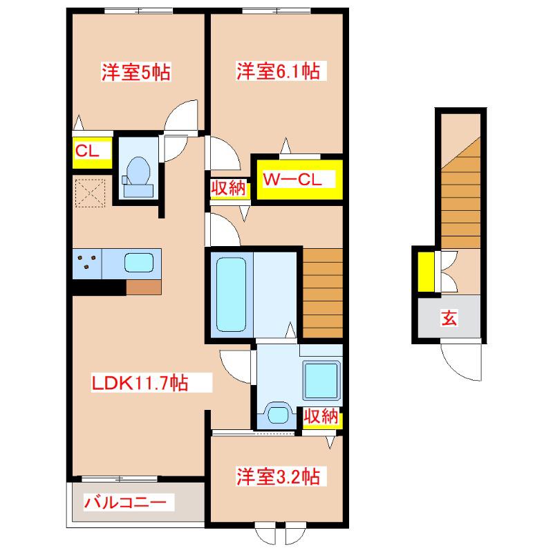 さくらヒルズ D(3LDK/2階)の間取り写真