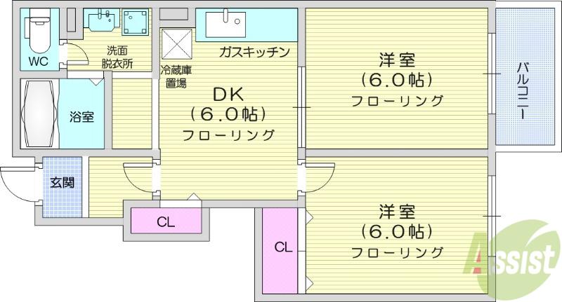 エレガントハウスB(2DK/1階)の間取り写真