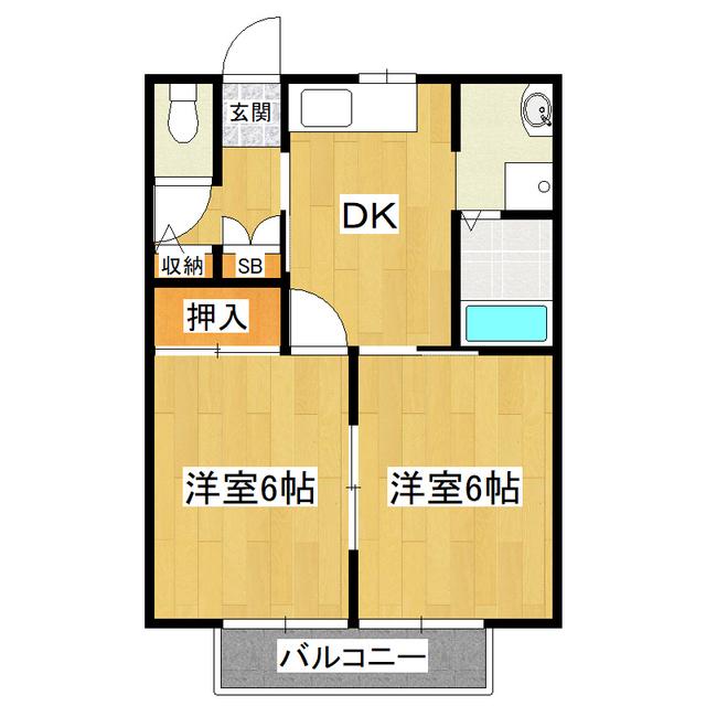 フロレアールB棟(2DK/1階)の間取り写真