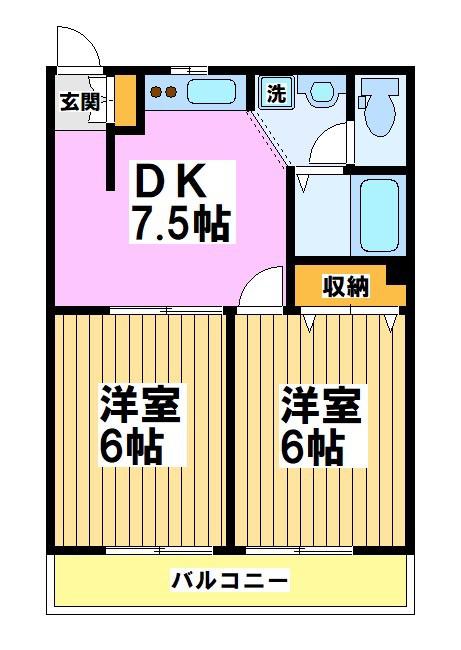フローラK(2DK/2階)の間取り写真