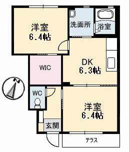 プラセール花華A棟(2DK/1階)の間取り写真