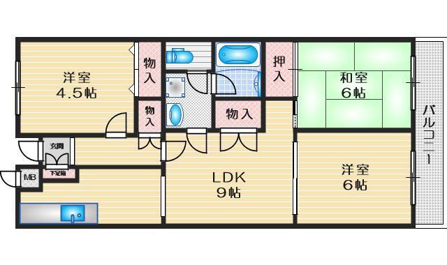 千里ヒルトンハイム壱番街(3DK/2階)の間取り写真