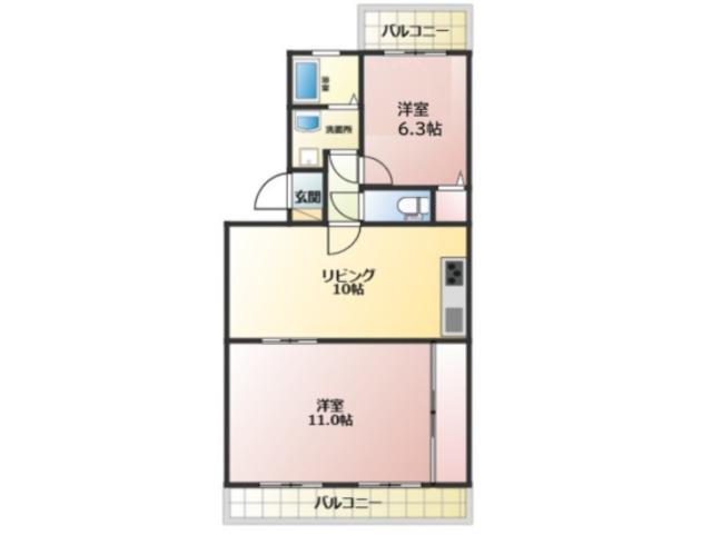 コーポラスミサキ(2LDK/2階)の間取り写真