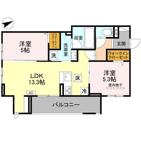 ヴェントプーロ東松山(2LDK/1階)の間取り写真