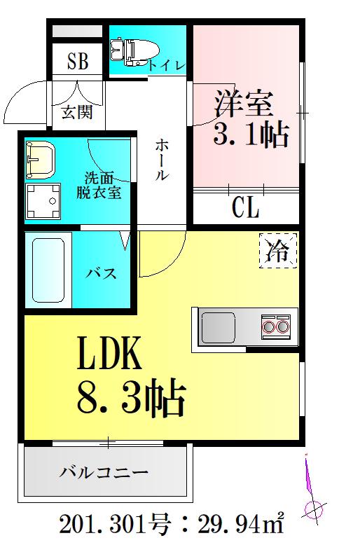 アプリーレ北仙台(1LDK/3階)の間取り写真