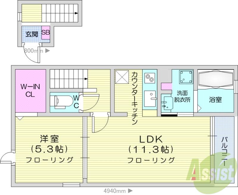 ソレアード中野栄 2ND(1LDK/2階)の間取り写真