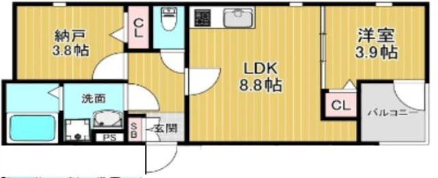 リオグランデ金田(1SLDK/1階)の間取り写真