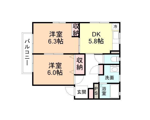 ディアス窪A(2DK/2階)の間取り写真