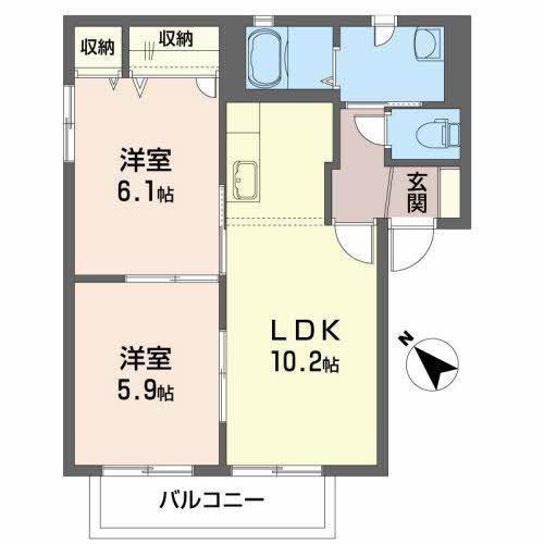 ヴェルドミール御所野A(2LDK/1階)の間取り写真