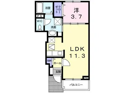 ワイズ コンブリオII(1LDK/1階)の間取り写真