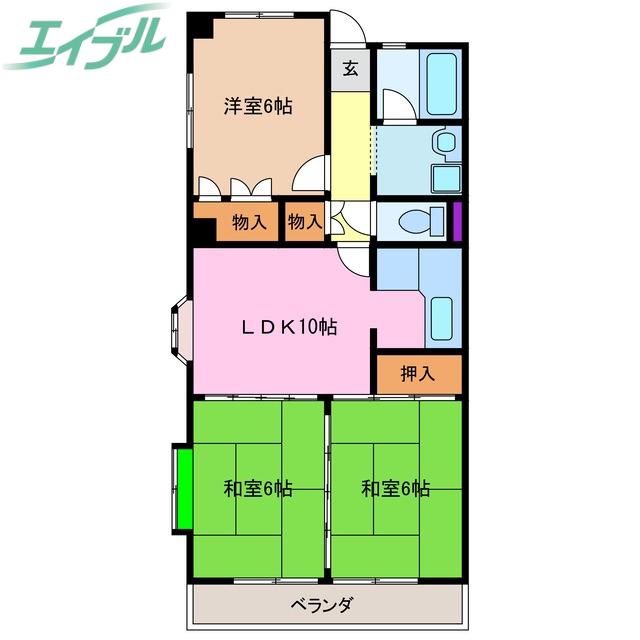 コスモシティ日永(3LDK/4階)の間取り写真