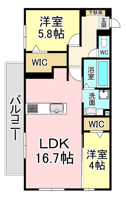 アピアランス中井(2LDK/2階)の間取り写真