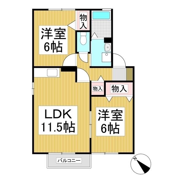 セジュール上徳間A(2LDK/2階)の間取り写真