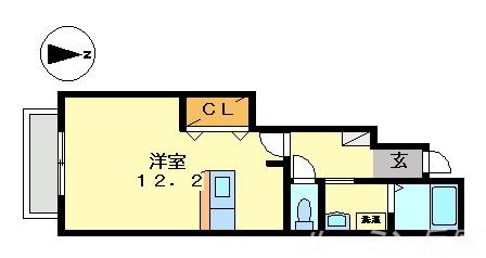 アンジュエーグル(ワンルーム/1階)の間取り写真