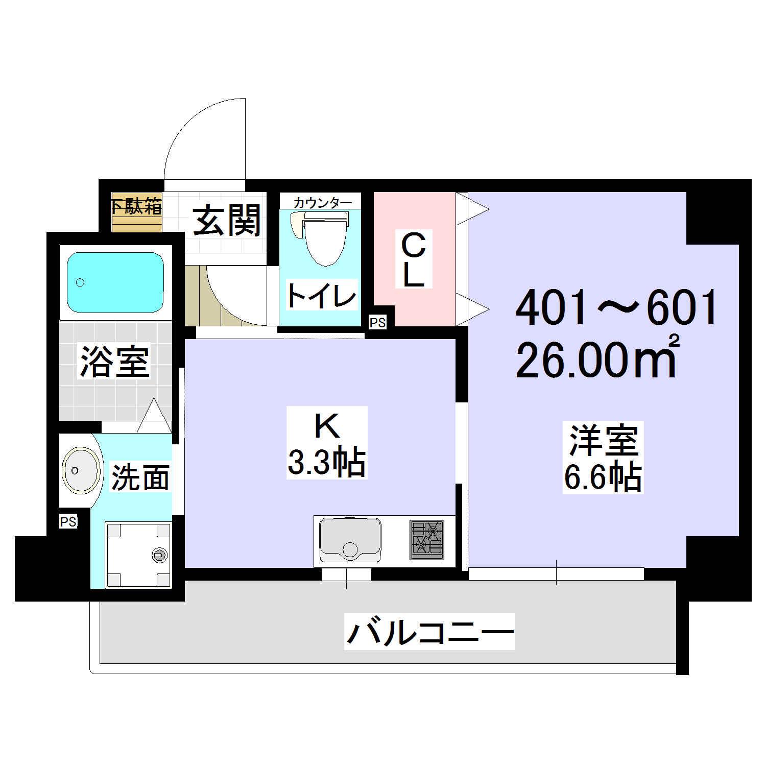 アミル9(1K/6階)の間取り写真