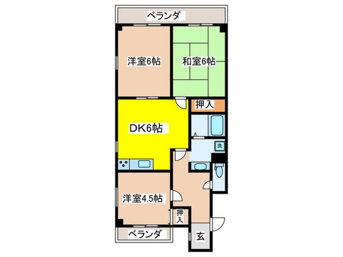 サニーハイム千早(3DK/2階)の間取り写真
