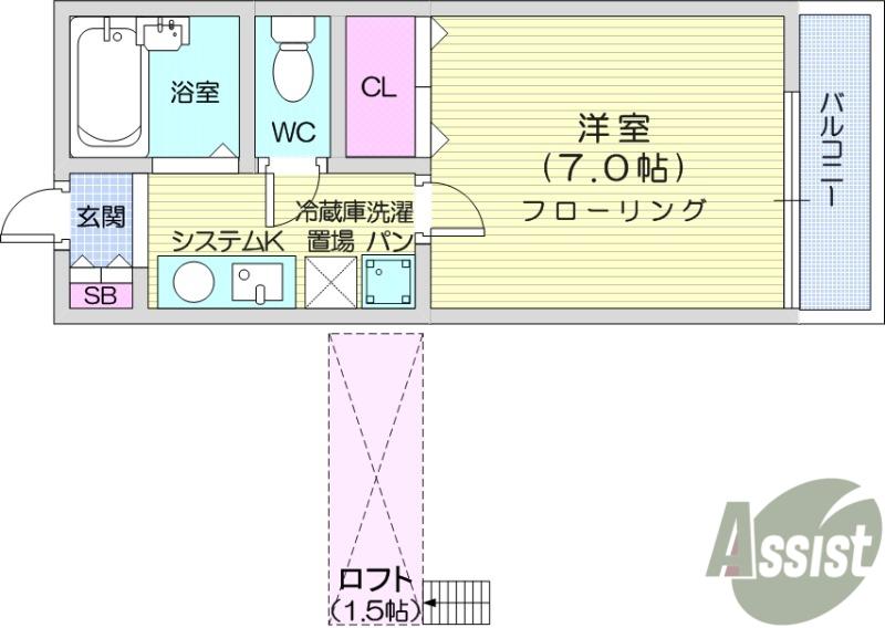 クリスタルパレス弐番館(1K/2階)の間取り写真
