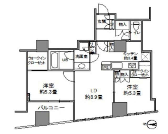 カスタリアタワー品川シーサイド(2LDK/22階)の間取り写真