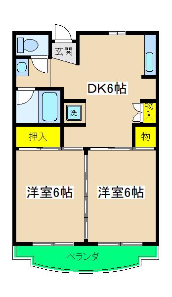 ドミール南(2DK/2階)の間取り写真