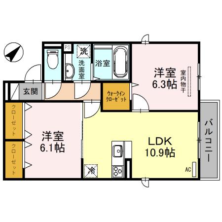 コーシェリ・アイ(2LDK/3階)の間取り写真