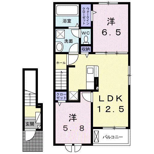 クレリア西伊場(2LDK/2階)の間取り写真