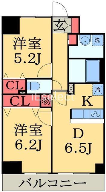 ウィルテラス千葉中央(2DK/9階)の間取り写真