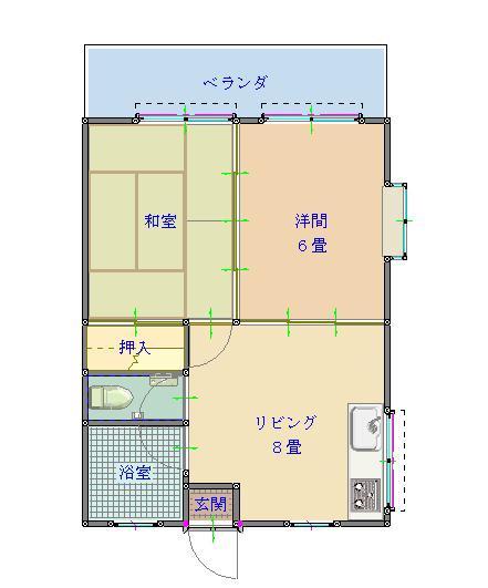 カマダハウス(2DK/2階)の間取り写真