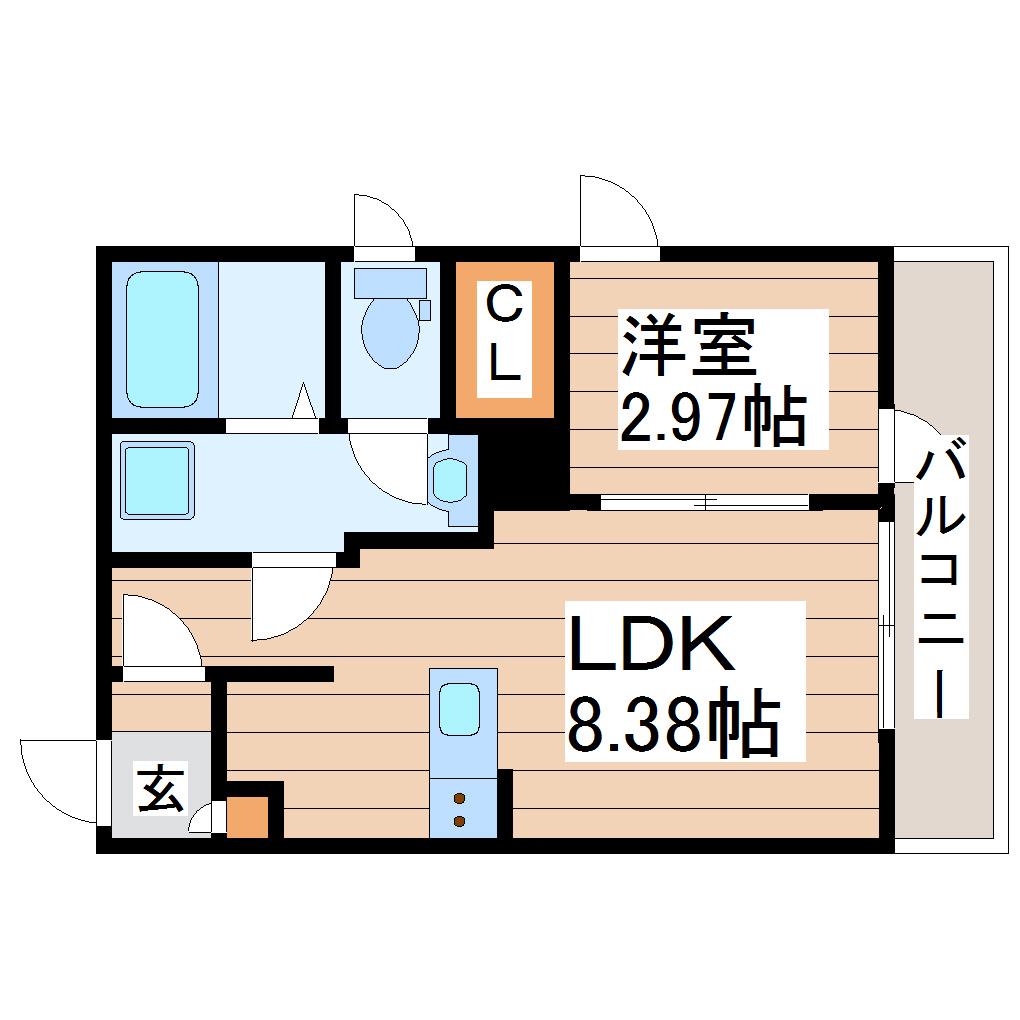 ユイシア大和町(1LDK/3階)の間取り写真