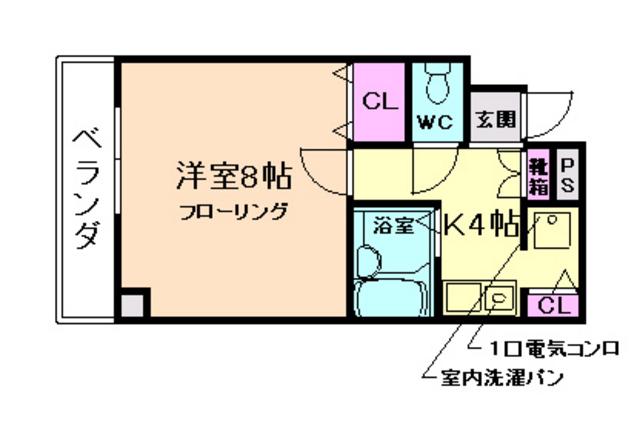 スクリーブ千里北(1K/1階)の間取り写真